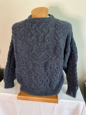 Aran Crafts Men's Cable Crewneck Sweater - Blue Gray